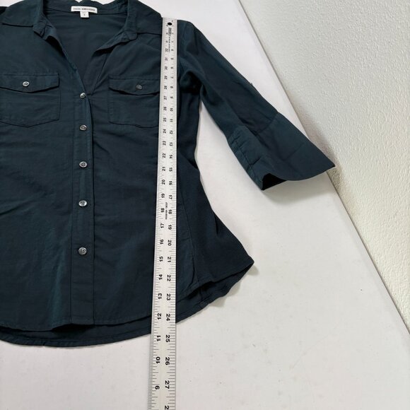 Standard James Perse Top Women M 2 Blue Green Ribbed Surplus Shirt 3/4 Sleeve - Picture 10 of 10